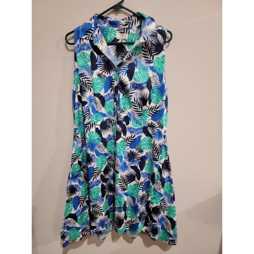 UNTUCKit Kenzie‎ Sleeveless Wrap Shirt Dress Womens 14 Blue Green Floral Resort
